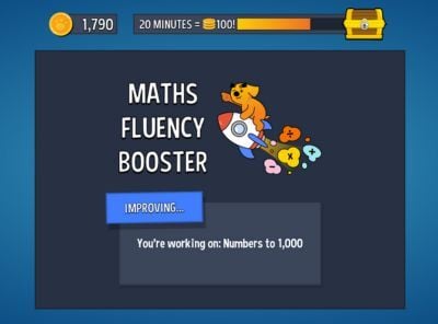 Maths Fluency Booster screen on Sumdog