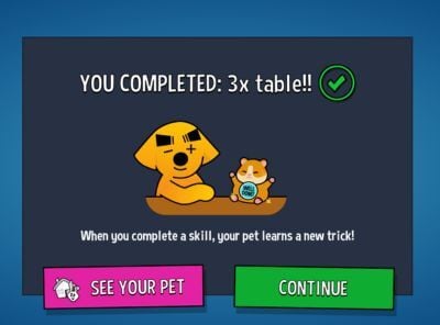 A screenshot of Sumdog's notifiation to let children know they have completed a skill