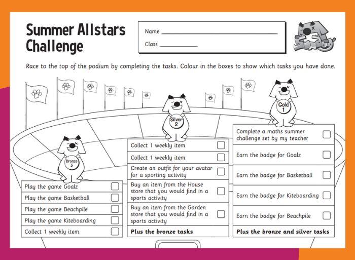 Summer Allstars Challenge Sheet Image UK