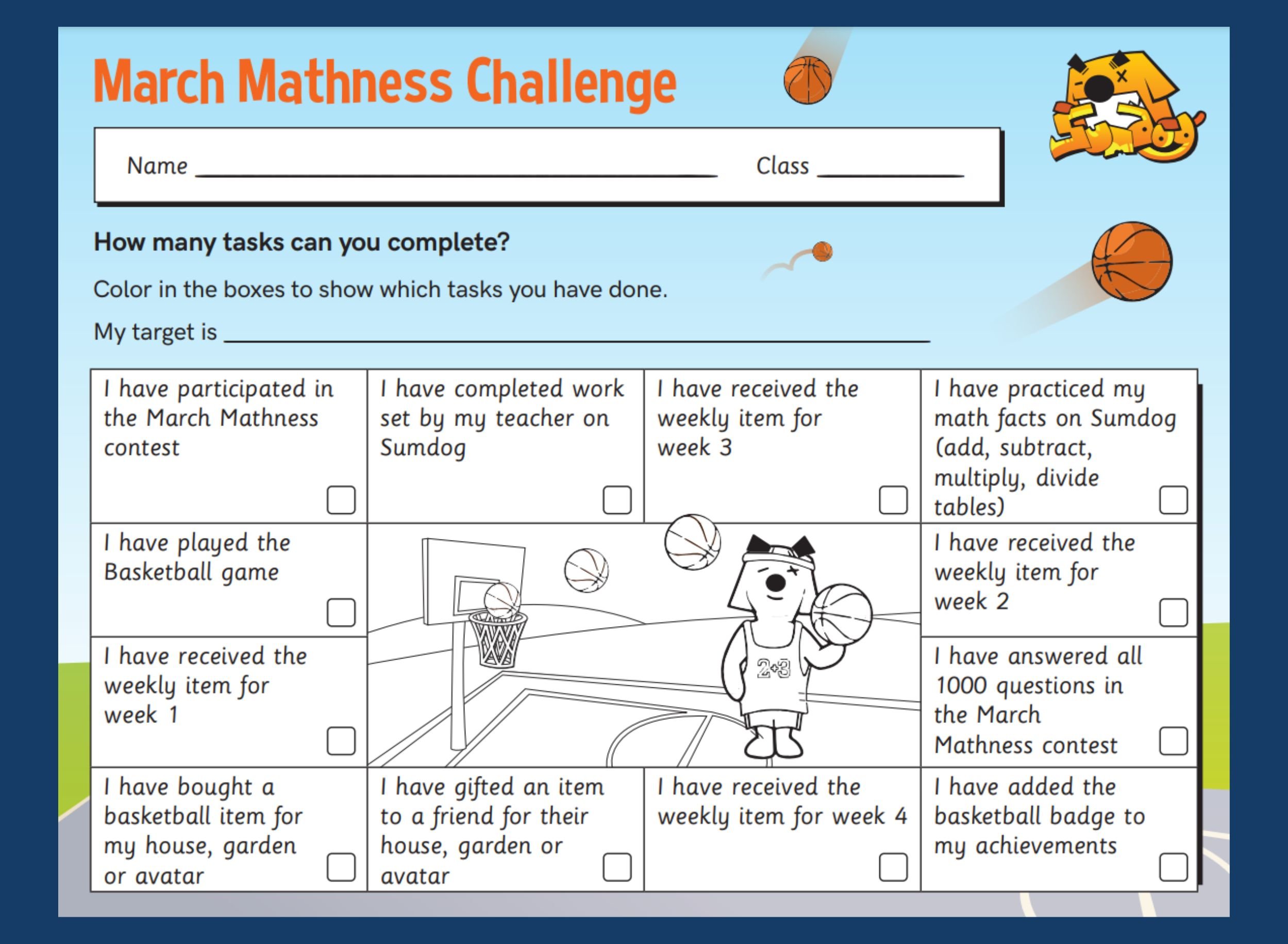 Sumdog March Mathness color grid