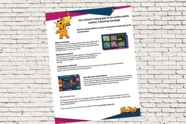 Screenshot of a letter to parents about the Sumdog contests