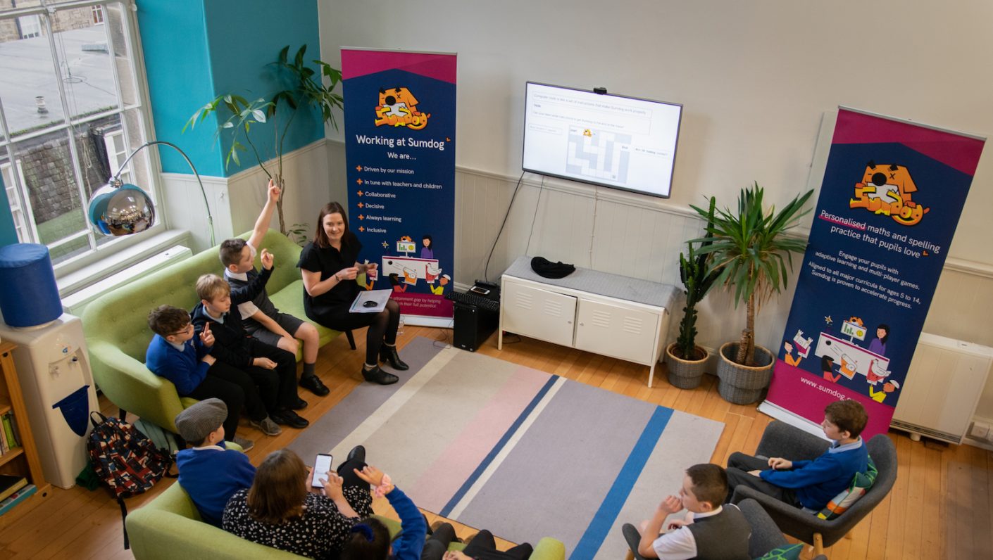 A presentation to young people about working at Sumdog
