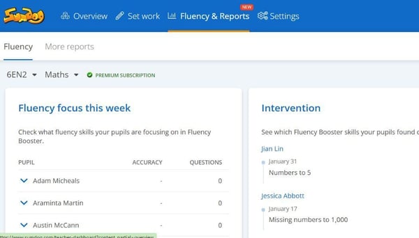 fluency section on Sumdog