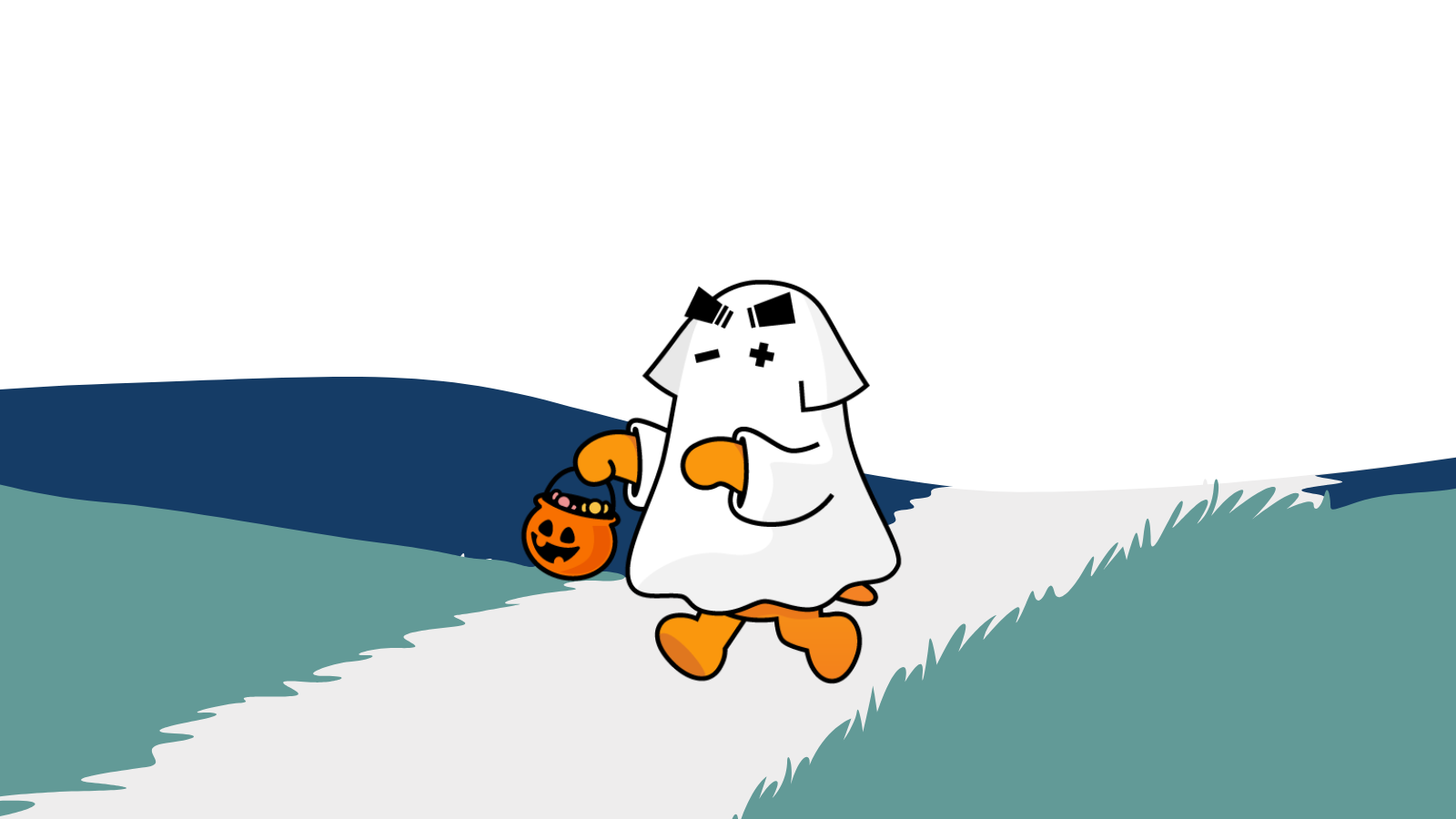 Ghost Sumdog walking down a path with blueish-green grass