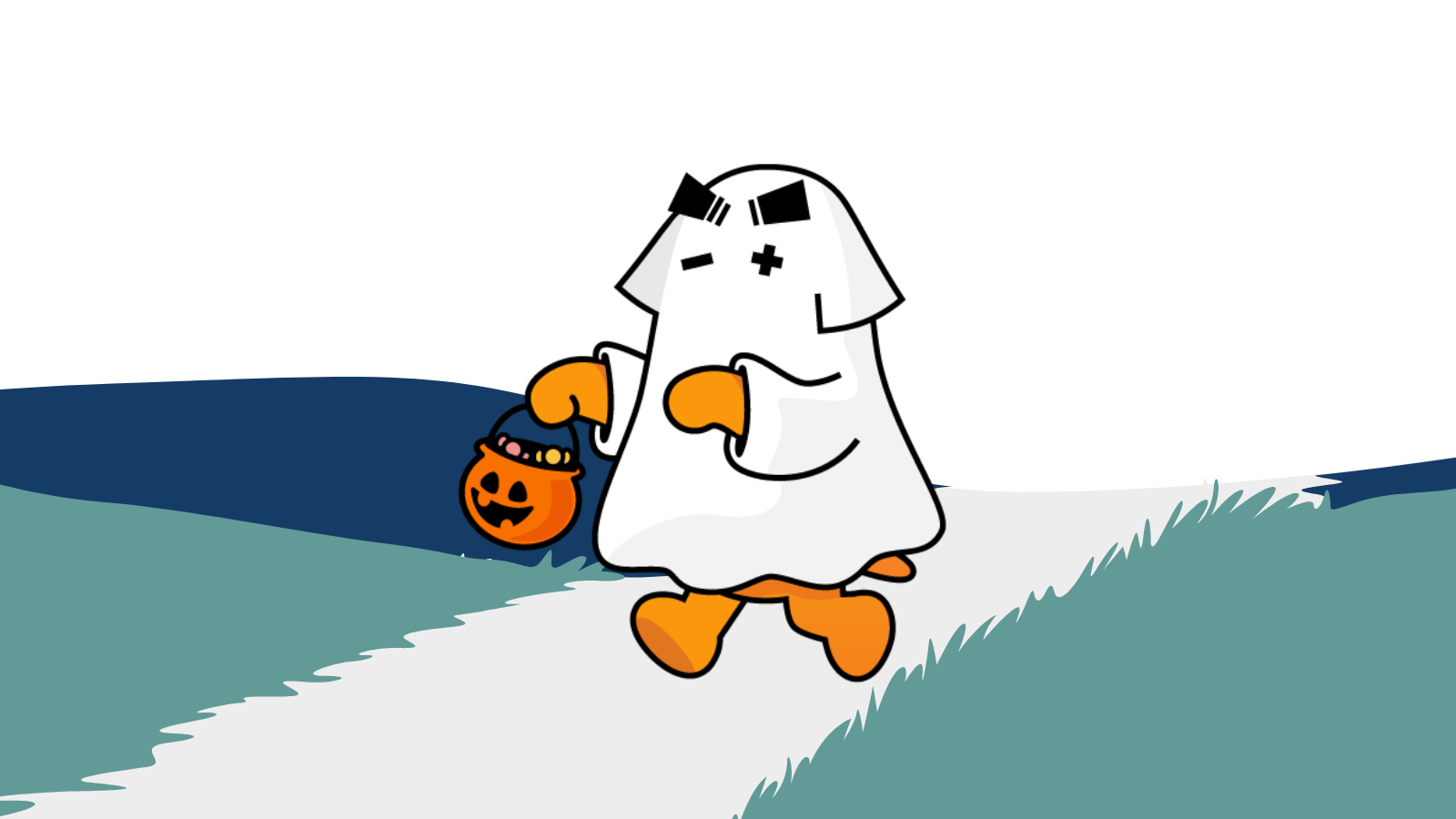 Ghost Sumdog walking down a path with blueish-green grass